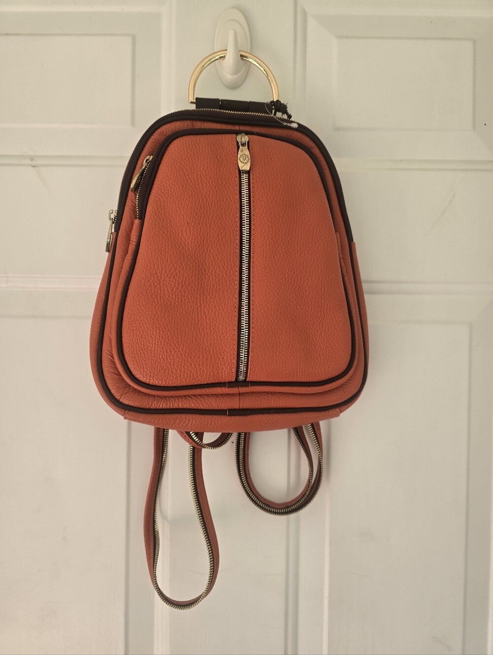 Valentina Orange Leather Mini Backpack with Gold Hardware